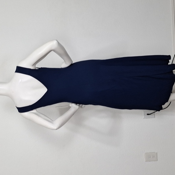 Tahari NEW Minimalist Navy Blue Babydoll V-Neck Lagenlook Cocktail Maxi Dress S - Picture 5 of 13